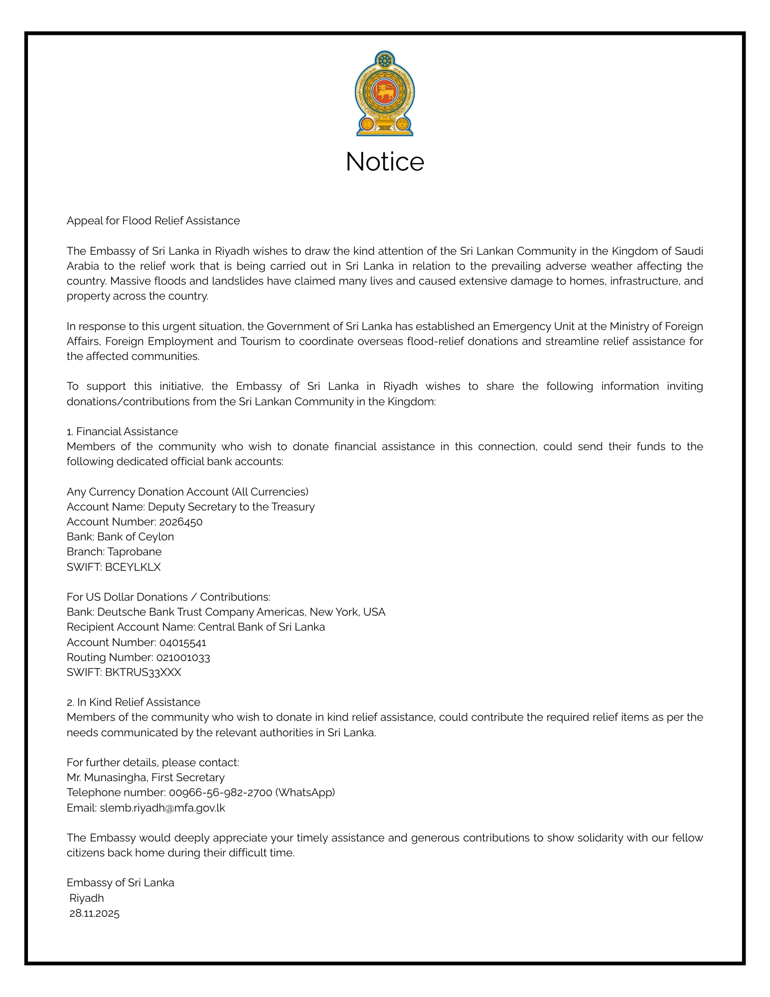 Appeal for Flood Relief Assistance