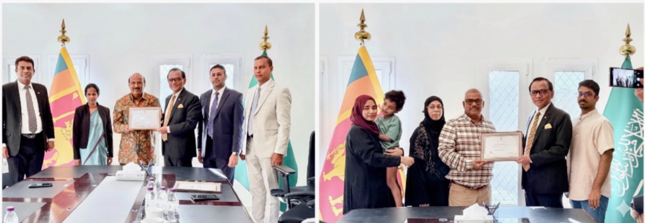 Sri Lanka Embassy in Riyadh Felicitates&nbsp;two long-served migrant workers in Saudi Arabia